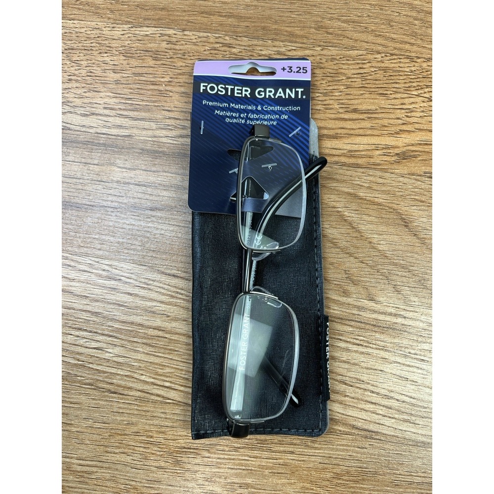 Fosters Grant Reading Glasses Lyden +3.25 with Case Gunmetal Semi-Rimless‎ NEW